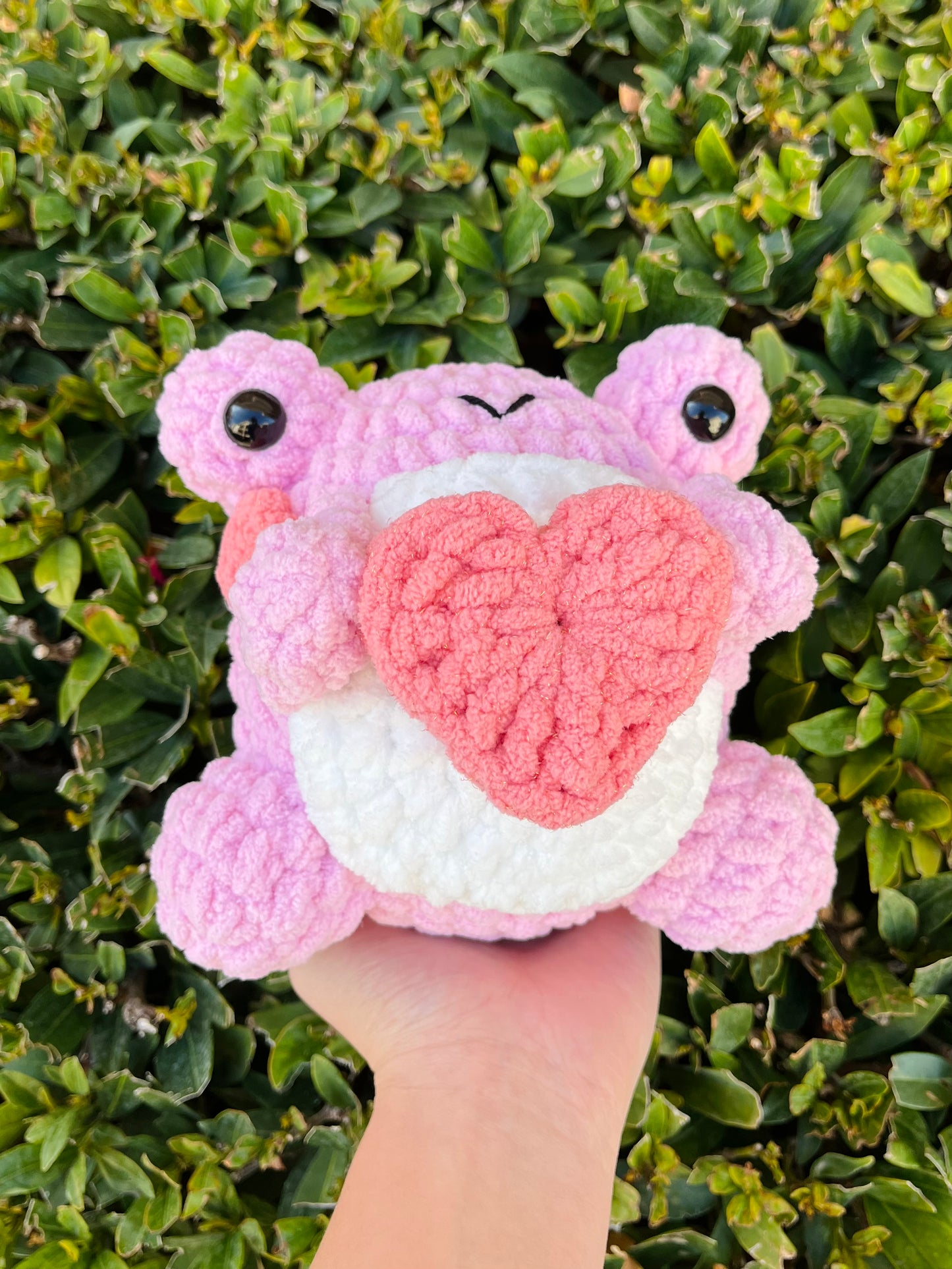 Crochet Heart-Holding Pink Frog