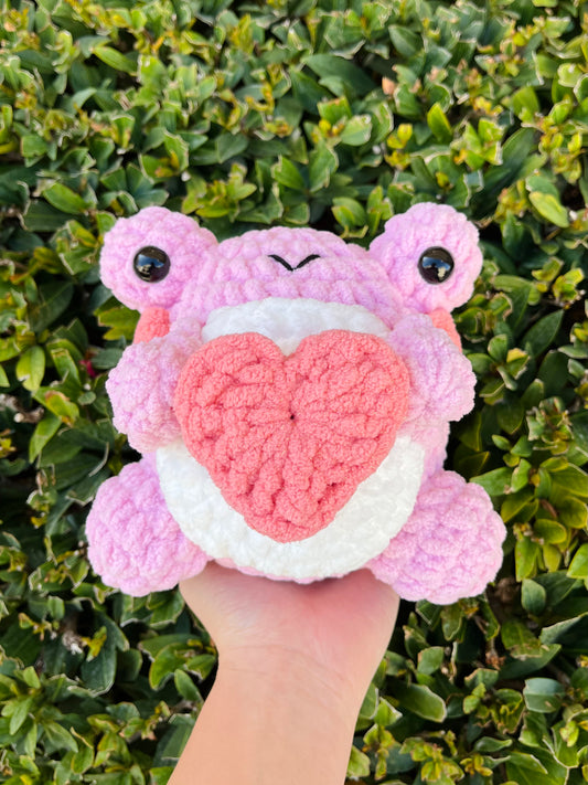 Crochet Heart-Holding Pink Frog